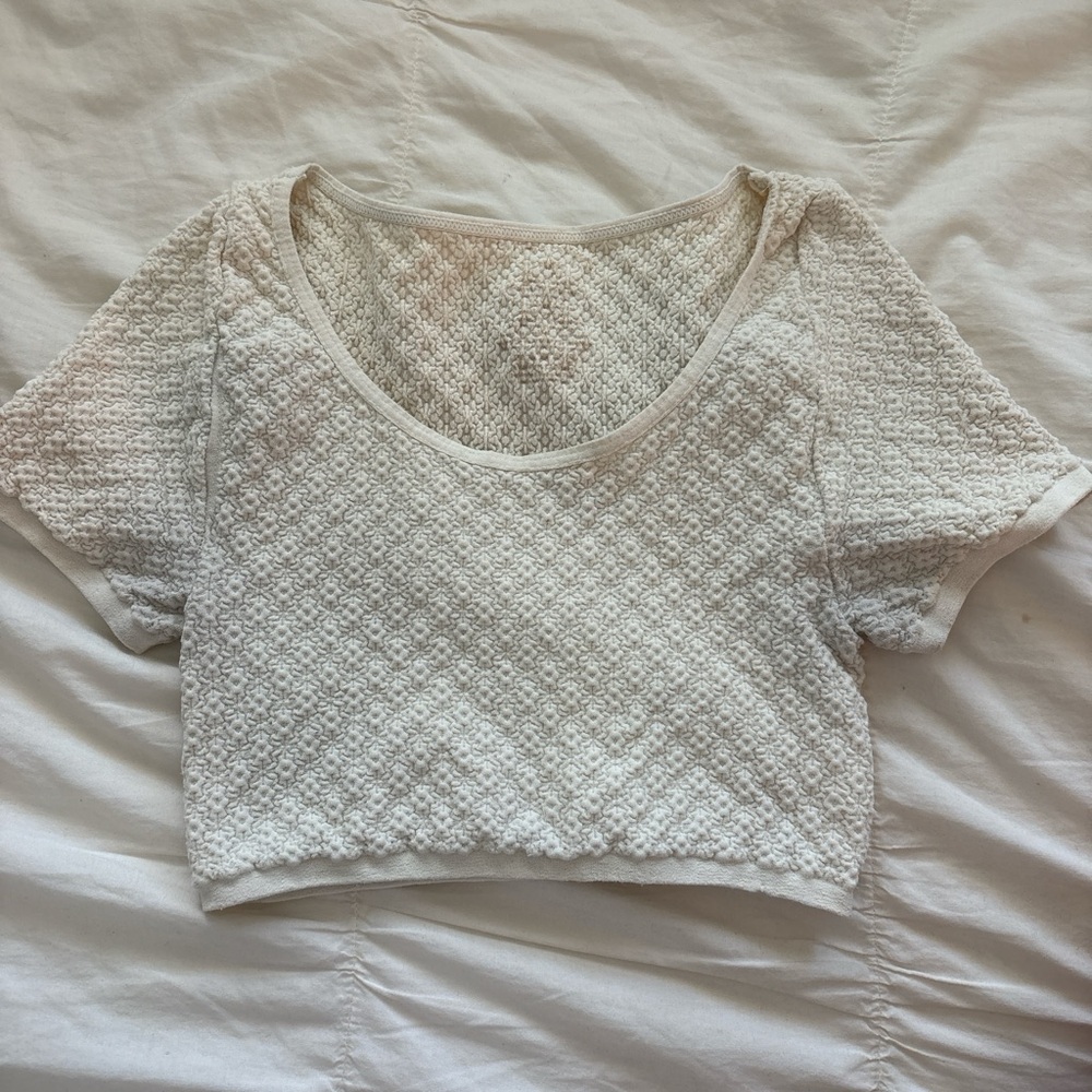 Free People Cream Textured Cropped Baby Tee